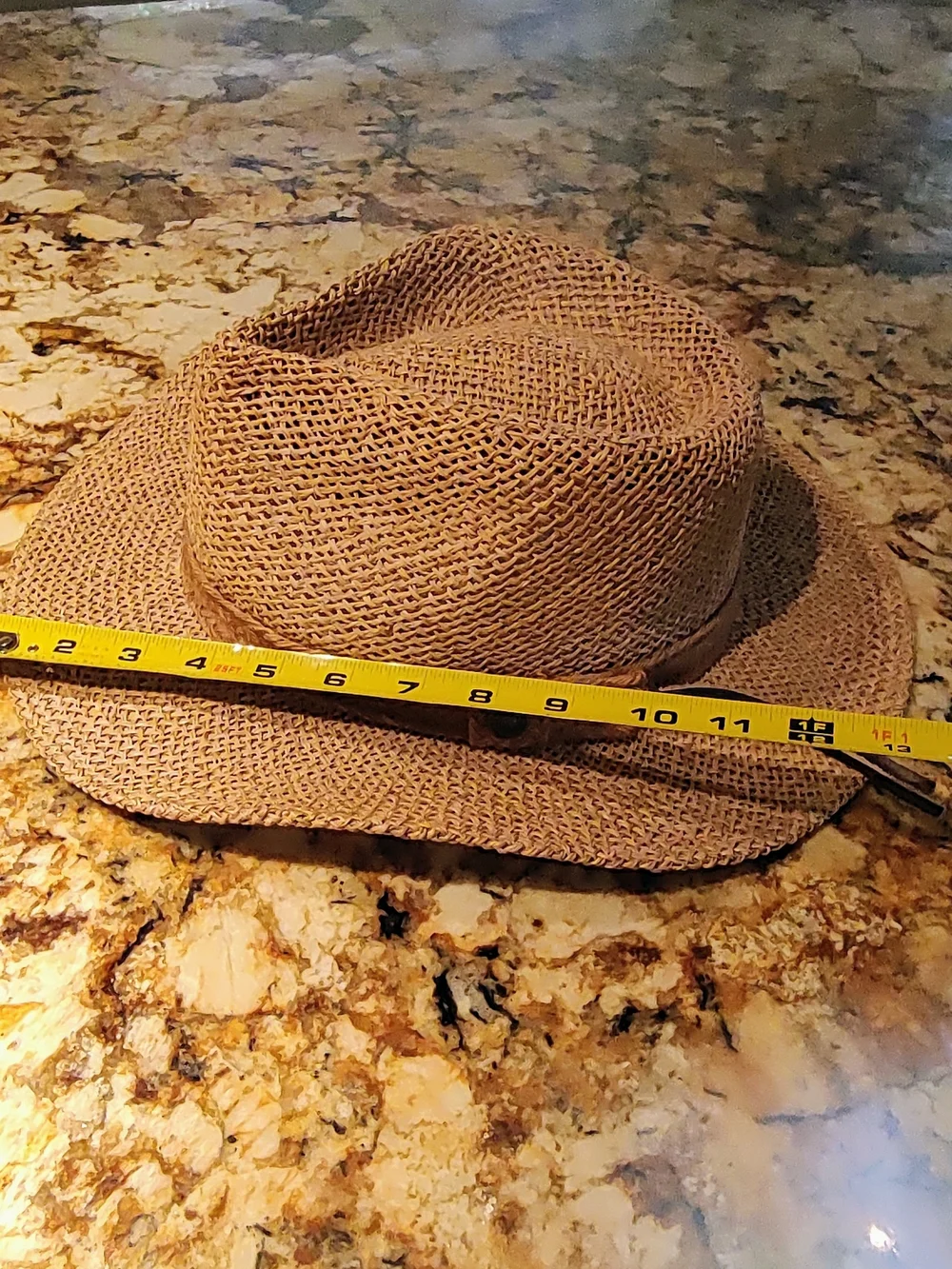 Men's Woven Straw Fedora Hat in Tan with Leather Trim